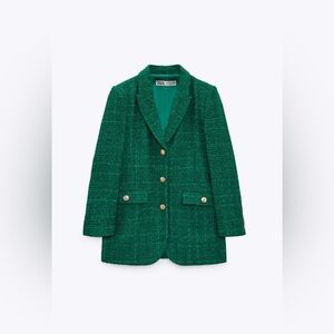 Zara Long Sleeve Double Blazer In Green